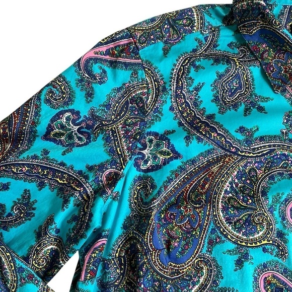 Talbots Classic Button Down Rainbow Multi Color Turquoise Paisley Print Sz 2X - Picture 7 of 16